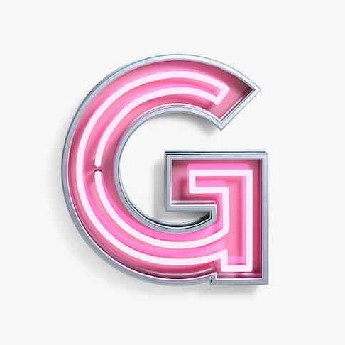 Bright Neon Font with fluorescent pink tubes. Letter G. Night Show Alphabet. 3d Rendering Isolated on White Background.